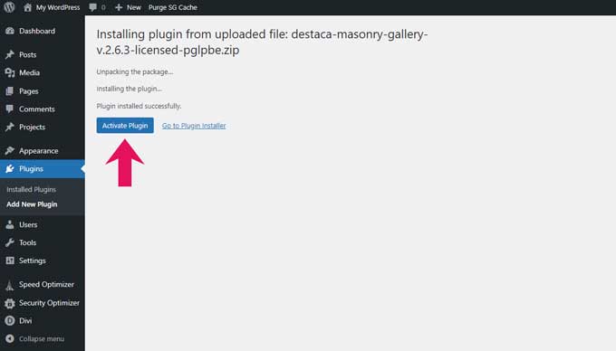 Activate the Divi Masonry Plugin