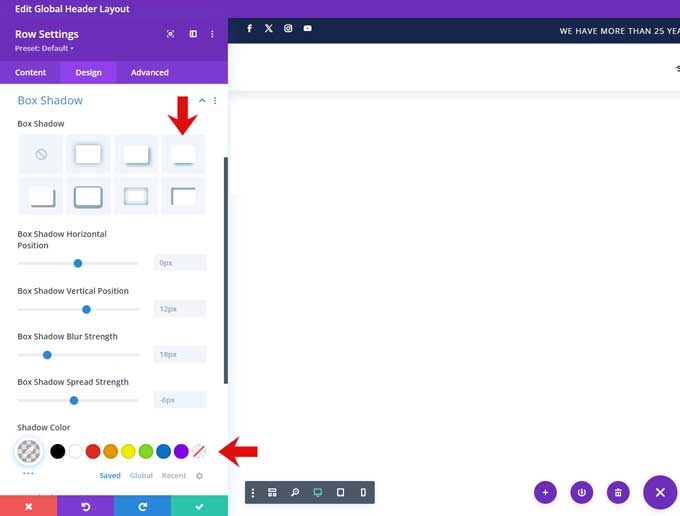 Add a shadow to the row
