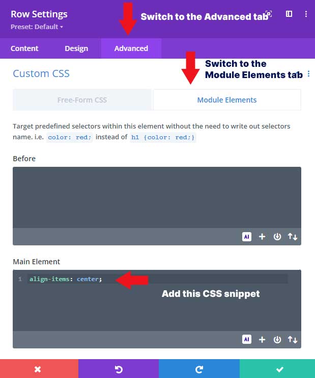 Add the CSS snippet to align content