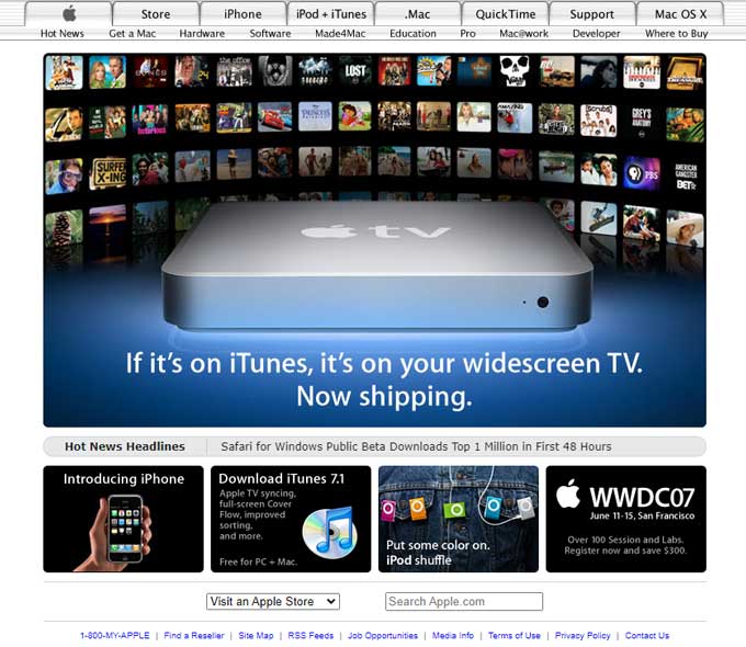 Apple website in 2007