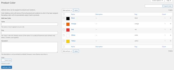 Create colors for your attribute