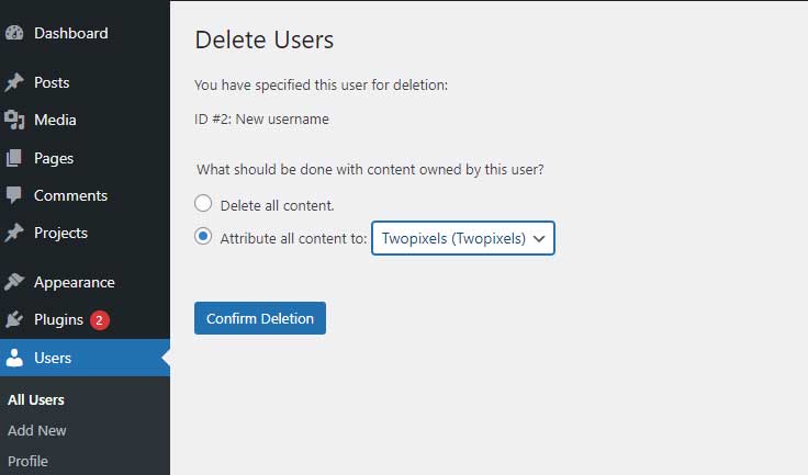 Delete a user from WordPress