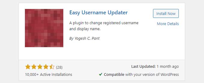 Change your WordPress username with the plugin Easy Username Updater