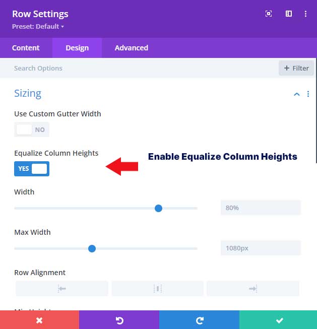 Enable the option equalize column heights