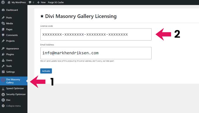 Enter the license code for the plugin