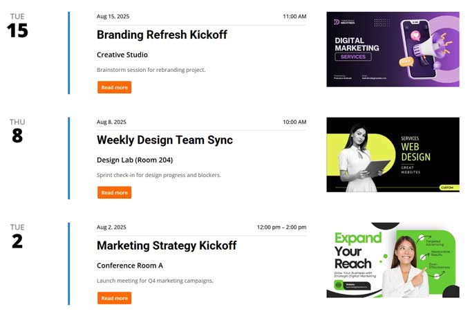 Event calendar with loop builder