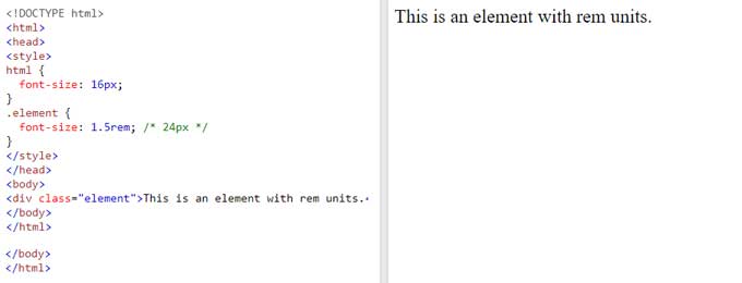 Example with Rem units