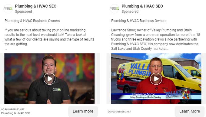 Ads specific for plumber websites