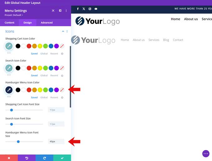 Hamburger icon settings