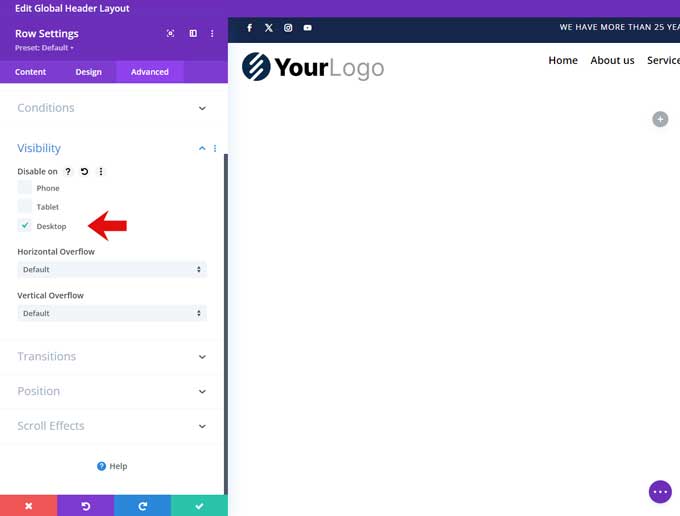 Hide row for desktop