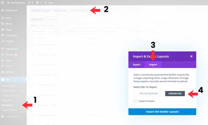 Import the divi mainenance layout pack