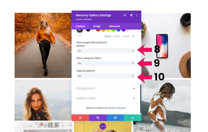 Masonry gallery settings