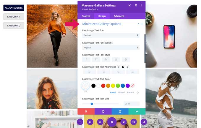 Minimized gallery options