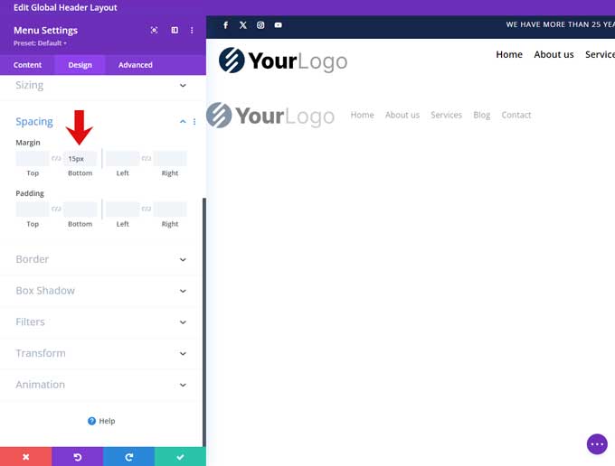 Mobile menu bottom margin