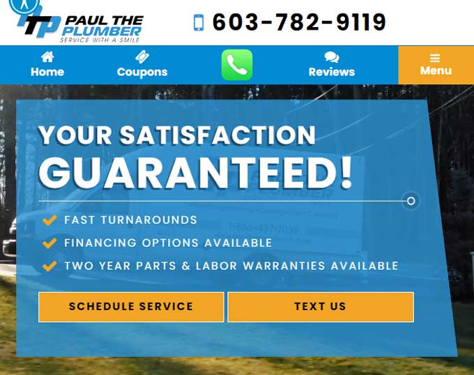 Plumber website in mobile view