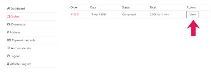 Navigate to Orders in you-my account area