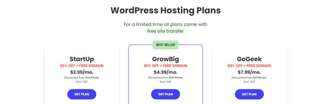 SiteGround hosting packages