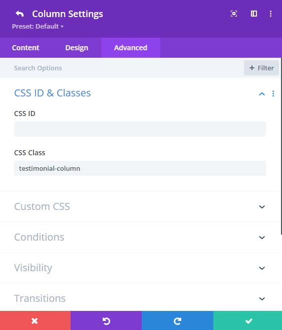 Testimonial column setting