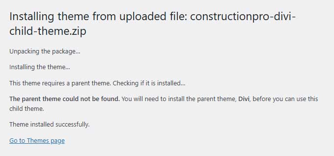 The parent theme could not be found