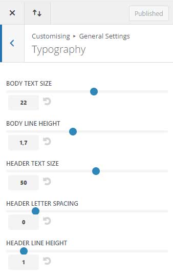 Typography setting from the Divi theme